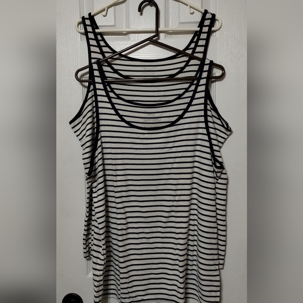 Lot Of 2 Faded Glory Women's Size XXL Black&White/Navy&White Striped Tank Tops